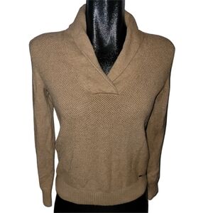 Tommy Hilfiger Women's Tan Shawl Collar Preppy Wool Blend Knit Sweater S